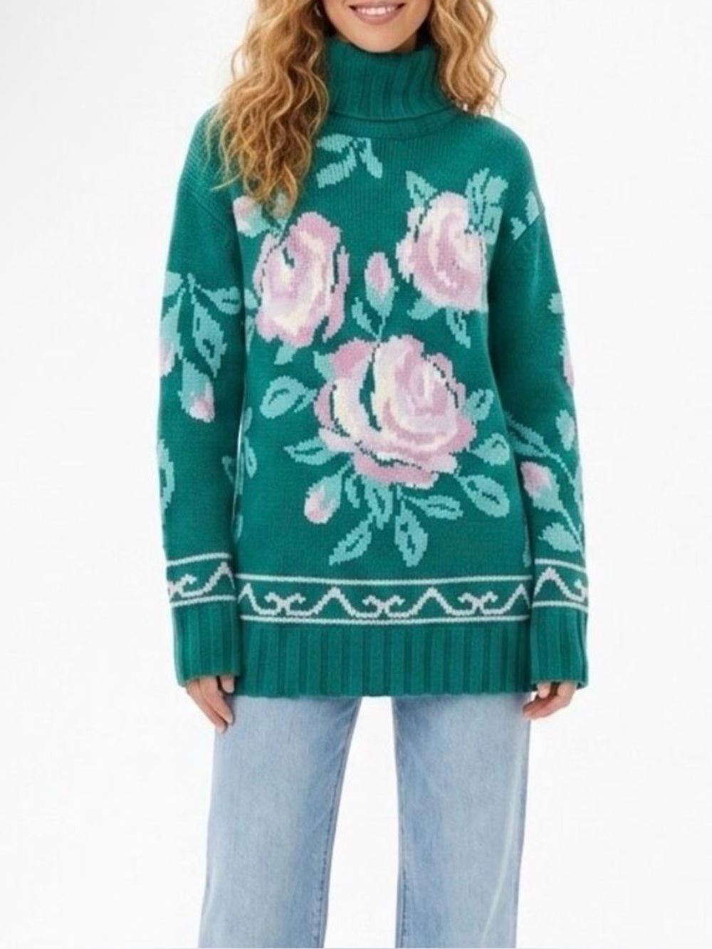 Tuckernuck Juniper Green
Dahlia Turtleneck Sweater XS
Floral Intarsia Knit NWT